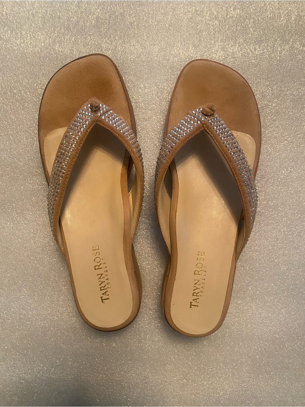 Taryn Rose Tan Sparkle Rhinestone Thong Sandals